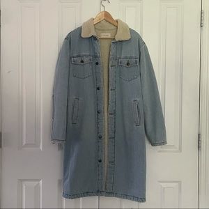 Aritizia “Golden” Denim/Shearling Long Jacket, XS